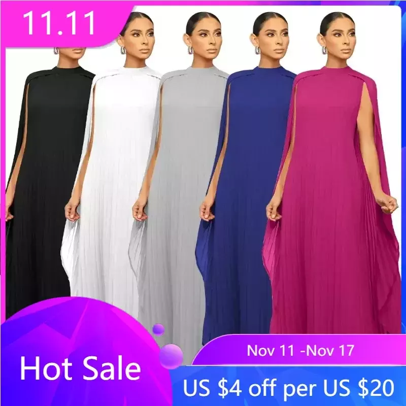 Dashiki gaun Maxi panjang untuk wanita, Gaun Mode Musim Semi leher-o lengan panjang warna Solid, gaun Maxi Afrika 2024 untuk wanita