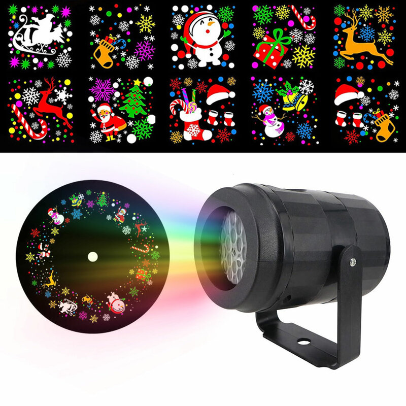 Lámpara de proyector USB para Navidad, luz LED giratoria de proyección de copos de nieve, Papá Noel y nevadas para fiesta de año nuevo
