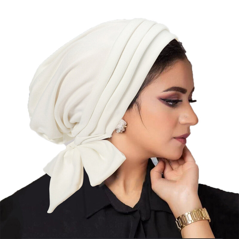 Kerudung wanita Hijab Bonnet Muslim, topi Dalaman lipit berkerut untuk wanita, Selendang rambut rontok, kanker Islami, syal Mujer