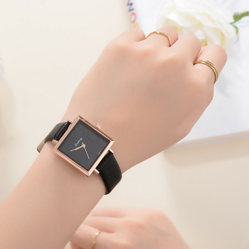 Women Watches Luxury Square Dial Rose Gold Fashion Simple Watches Buckle Dress Wristwatch Causal Ladies Clock Reloj Mujer