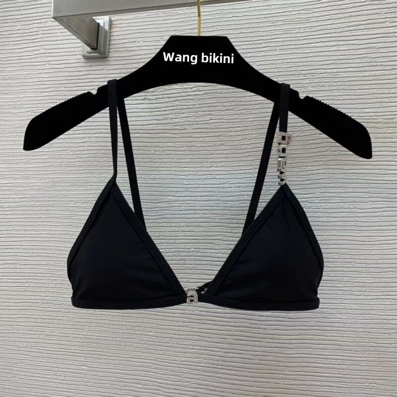 Luxury Brand Designer Rhinestone Letter Women's Wang Bikini Sexy Thong Briefs Ladies Beach Bikini Swimsuit 2 Piece Set 2024 New