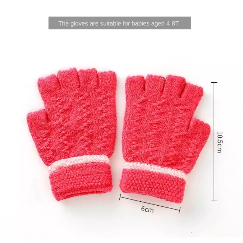 Zimowe ciepłe rękawiczki na pół palca żakardowa dzianina rękawiczki dla uczniów piszących dla dzieci rękawiczki bez palców dzieci chłopięce dziewczynki 4-8T