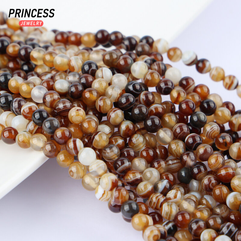 Natural Madagascar Coffee Stripe Agate Stone Beads Charms for Jewelry Making DIY Gemstones Bracelets Necklace  Accessori