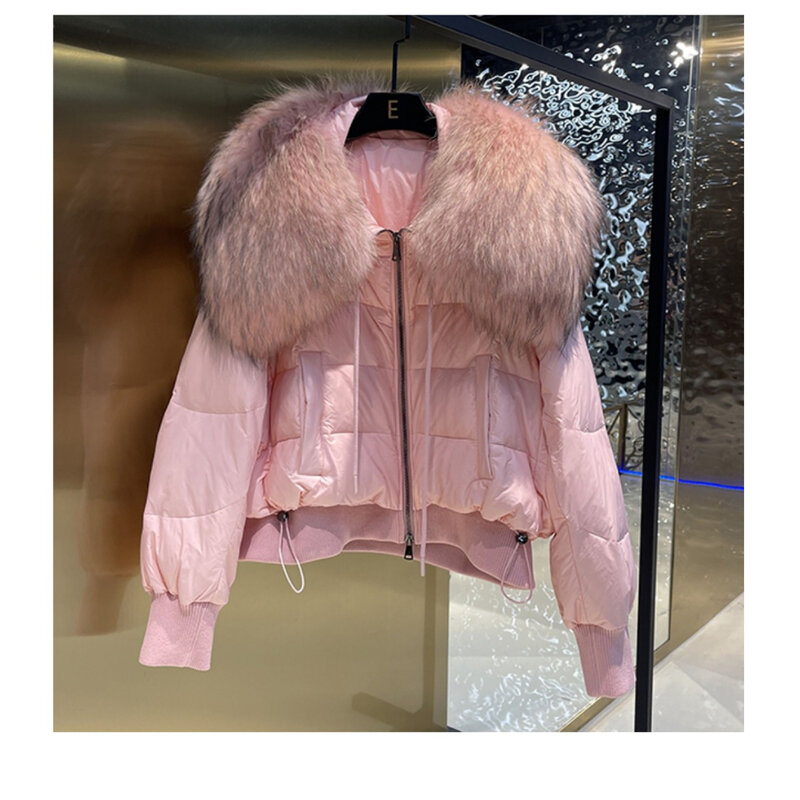 2024 Hot Sales Super Large Real Raccoon Fur Collar Fashion Outerwear Winter Women Short Thicken Warm 90% Goose Down Jacket