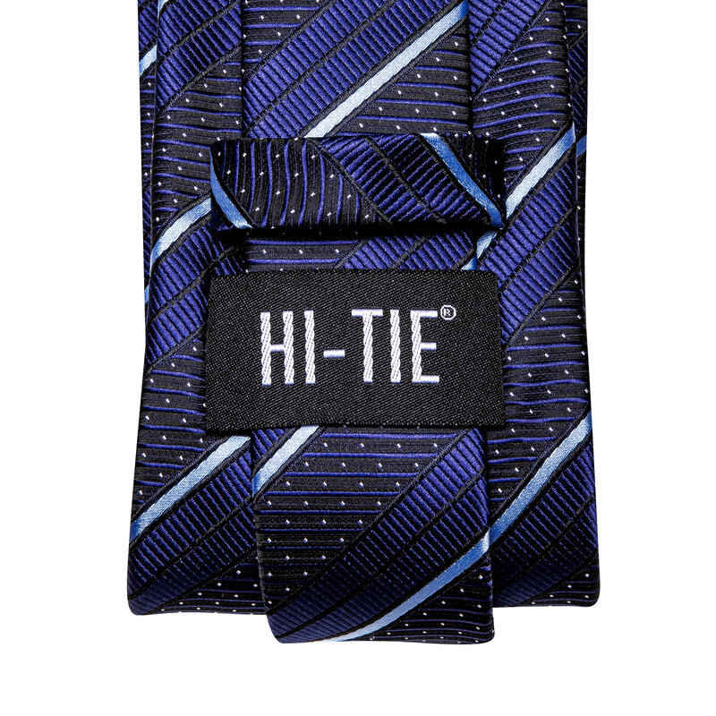ربطة عنق أنيقة مخططة باللون الأزرق الداكن للرجال ، علامة تجارية عصرية ، ربطة عنق لحفلات الزفاف ، أزرار أكمام يدوية ، أعمال البيع بالجملة