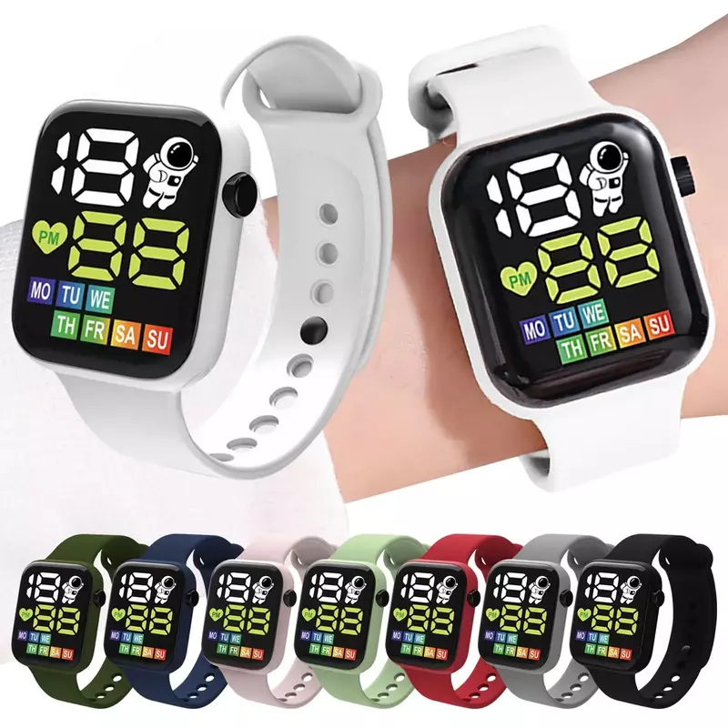 Jam tangan elektronik anak laki-laki dan perempuan, arloji olahraga tahan air tali silikon luar ruangan, jam tangan LED Digital untuk anak-anak dan pelajar