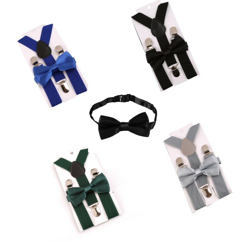 Soild Color Children Belt Bowtie Set Baby Boys Girls Suspenders Clip-on Y-Back Braces Bow Tie Elastic Kids Adjustable