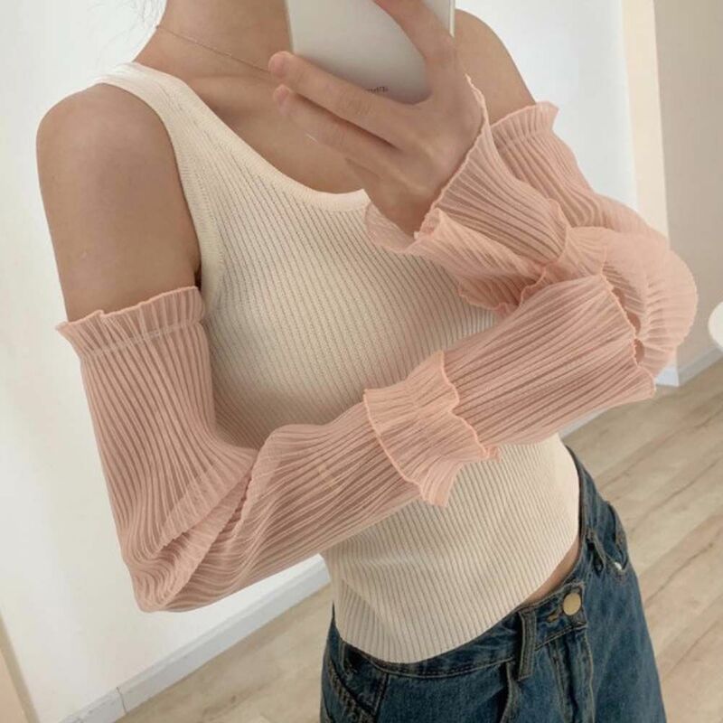 Net Yarn Fingerless Gloves Arm Covers Sun Protection Lotus Leaf Women Arm Sleeves Lace Gloves Korean Style Lace Long Sleeves