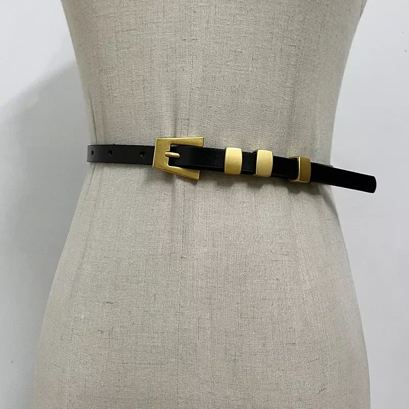 Fajas de piel auténtica con hebilla dorada para mujer, corsés para vestido femenino, cinturón de decoración, moda de pasarela, 2024