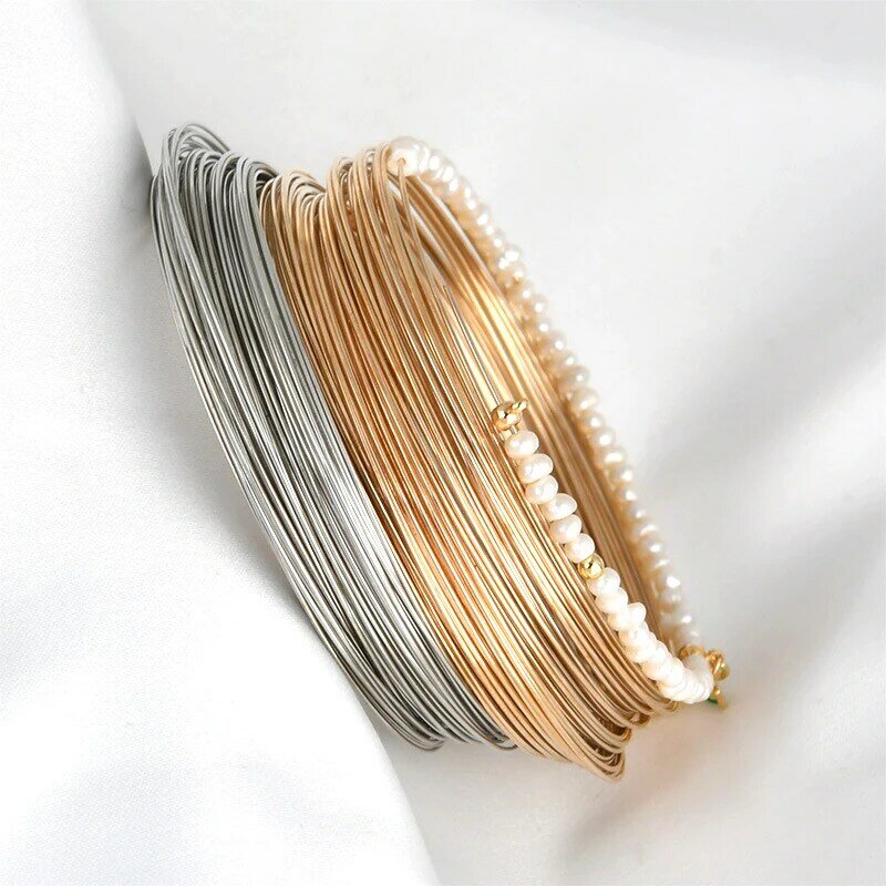 2 pièces de fil d'acier à mémoire de forme en acier inoxydable enduit d'or, ressort fait à la main, bijoux, perle, anneau, accessoires de connexion, matériel