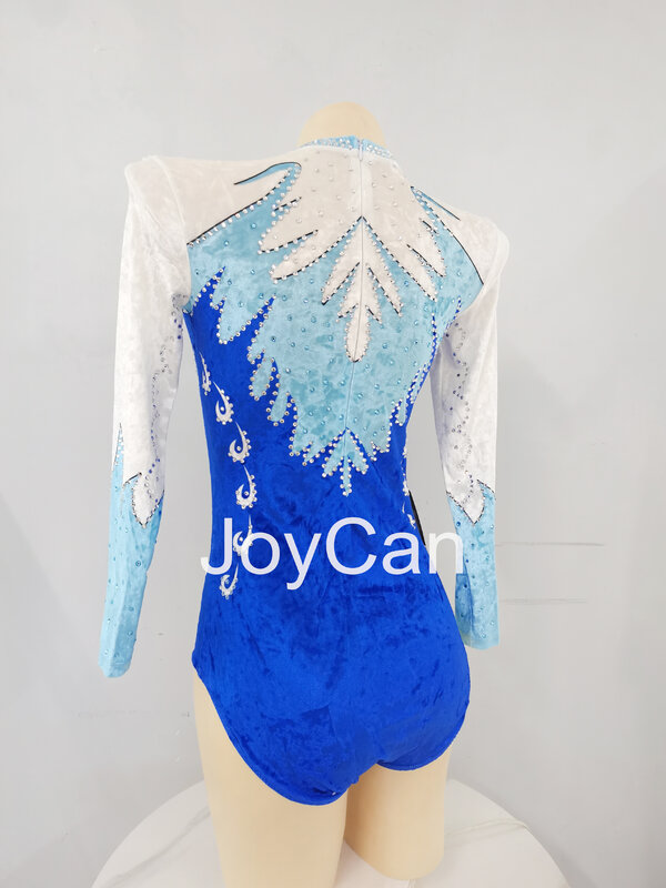 JoyCan Rhthmic senam Leotards gadis wanita spandeks biru pakaian dansa elegan untuk kompetisi