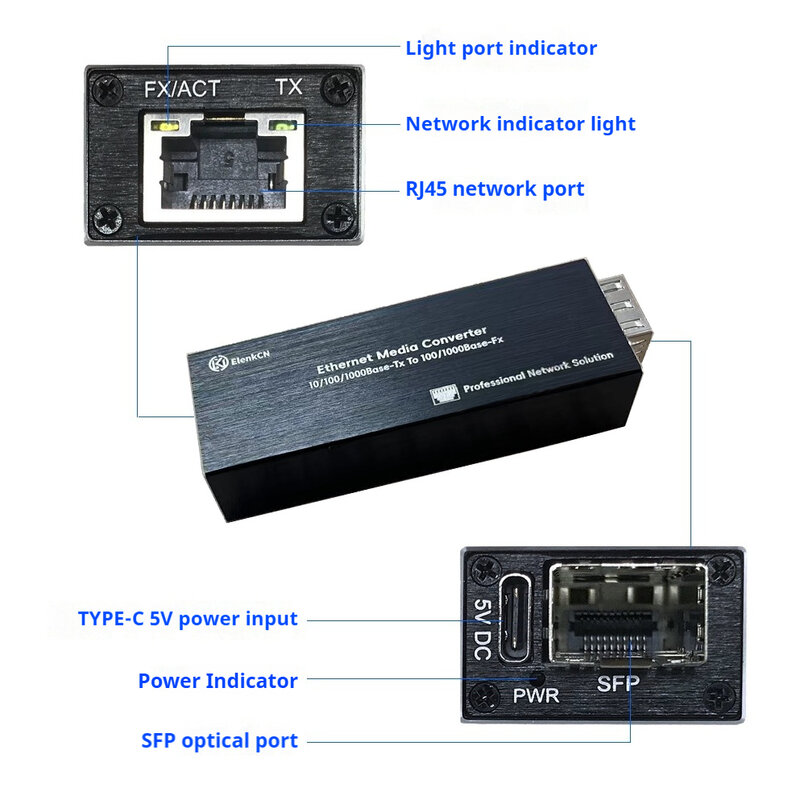 Mini transceptor de fibra óptica SFP 100 Gigabit 1 óptico 1 convertidor eléctrico a óptico RJ45 a extensor de red de fibra óptica