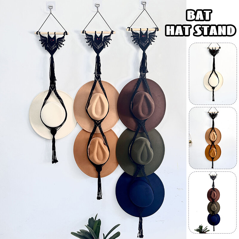 Nordic Style Hand-woven Cotton Rope Hanging Hat Organizer Display Rack Storage Cap Holder Scarf Hanger Wall Decor Tapestry