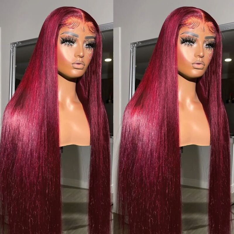 Mylockme-ブラジルの自然な髪のかつら,女性用,カラー99j,透明hdレース,13x4, 13x6, 99j, 180%