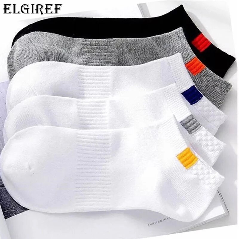 Calcetines cortos de algodón para hombre, medias náuticas transpirables, cómodas e informales, de talla grande, color blanco, lote de 5 pares, 10 unidades