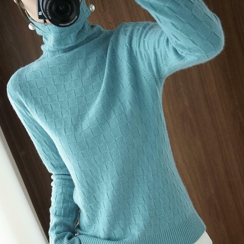 Sweater Mode Turtleneck Warna Solid Rajutan Semua Cocok Pakaian Wanita 2022 Atasan Hangat Pullover Kasual Ukuran Besar Baru Musim Gugur
