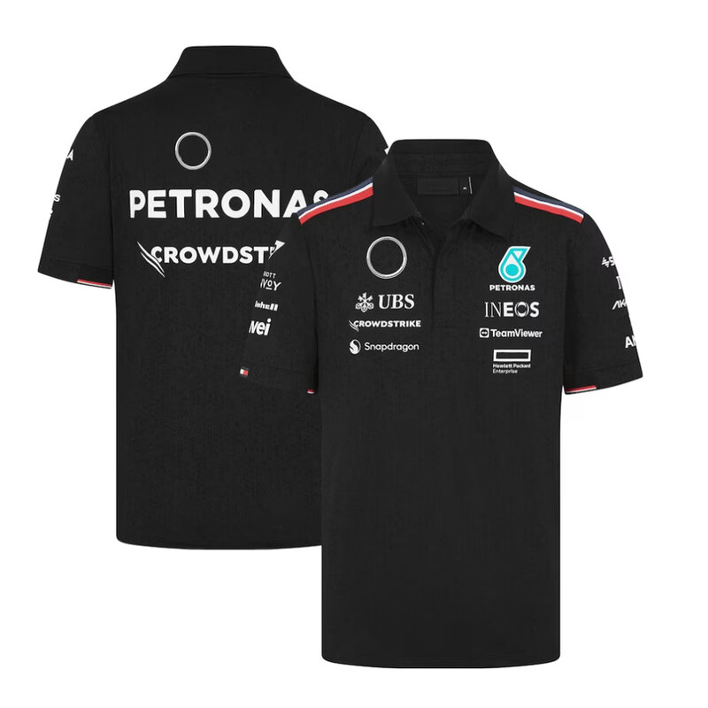 For 2024 Mercedes Benz Polo Shirt Petronas Racing Team Auto Lapel Motorsport Sports T-Shirt Quick Dry Breathable Black
