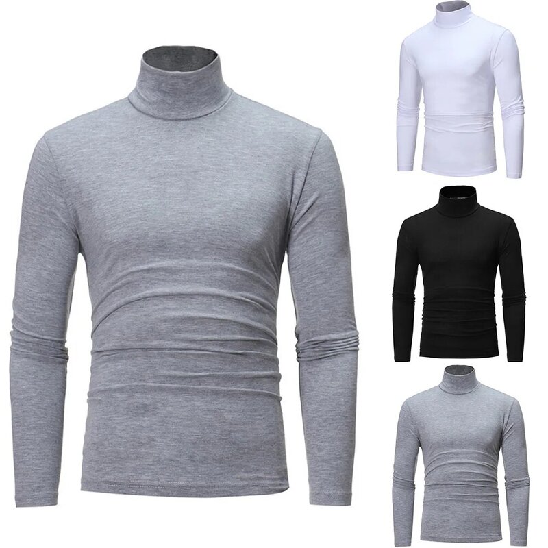 Jersey ajustado de cuello alto para hombre, Tops de manga larga de Color sólido, prendas de punto elásticas cálidas, ropa de otoño