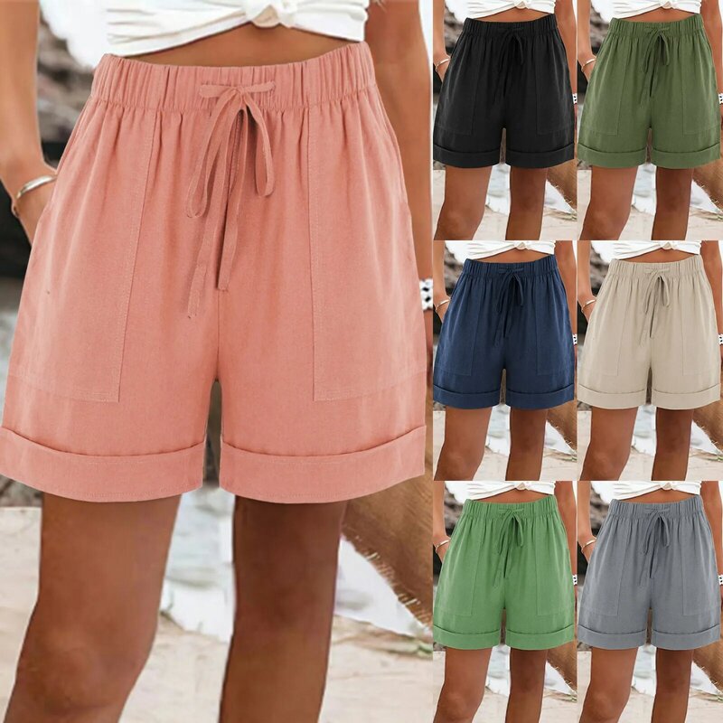 Pantaloncini larghi in cotone da spiaggia da donna estivi pantaloni sportivi Casual a vita alta pantaloni elastici con coulisse pantaloni in felpa a gamba larga solidi
