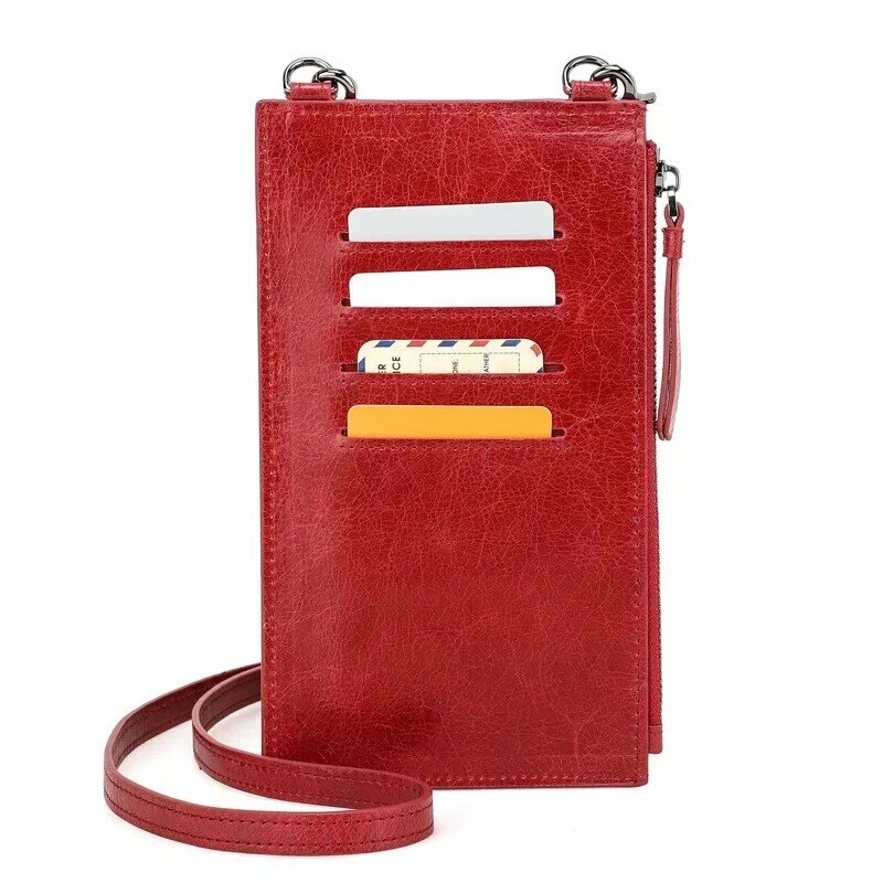 Bolso de hombro informal de piel de vaca auténtica para mujer, Mini cartera con bolsillo para teléfono, bandolera con correa de Metal