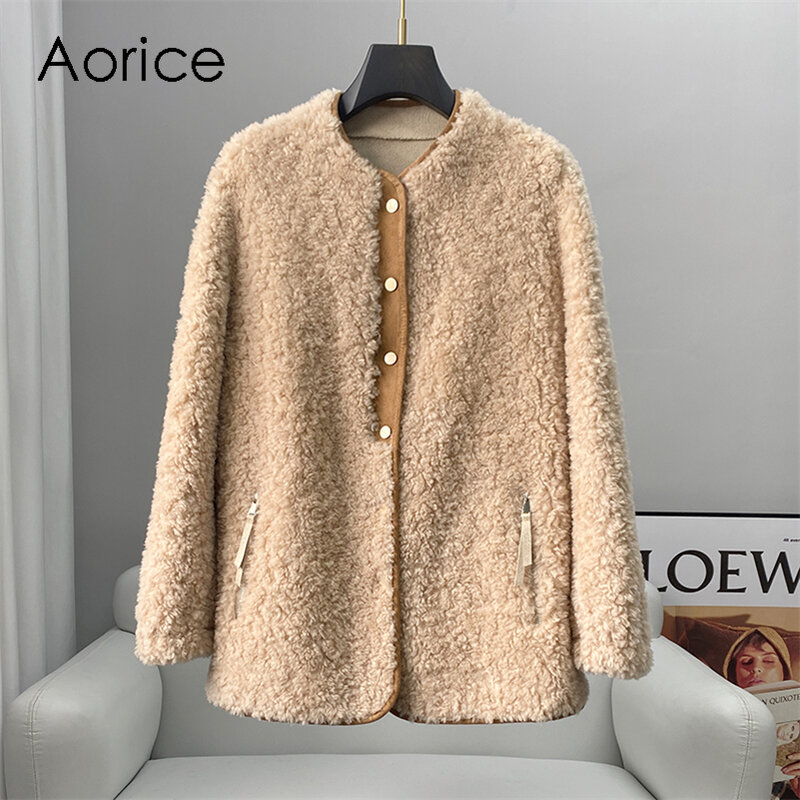 Aorice-abrigo de lana para mujer, chaqueta de lana para niña, abrigo de esquila de oveja, Parka de talla grande, CT265