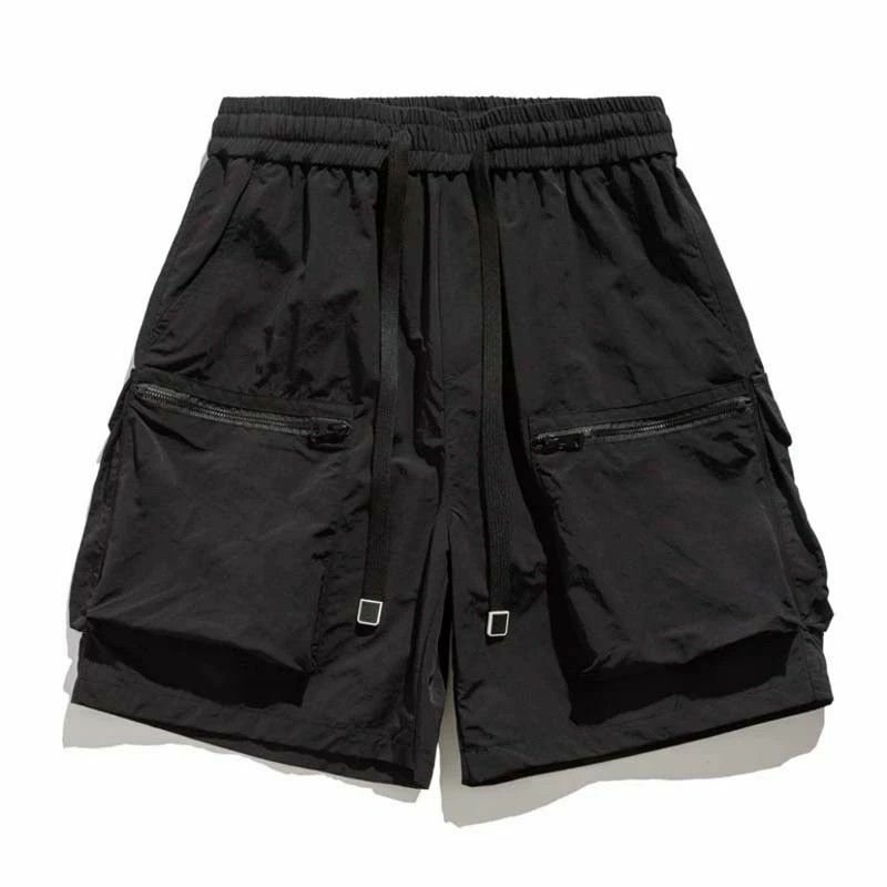 Шорты-карго мужские на молнии, однотонные удобные короткие штаны с несколькими карманами, элегантная уличная одежда, черный цвет