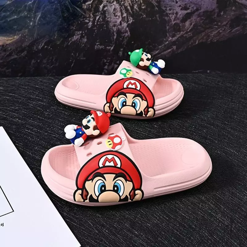 Zapatillas antideslizantes de Super Mario Bros para padres e hijos, cómodas y ligeras, suela suave, transpirables, para interiores