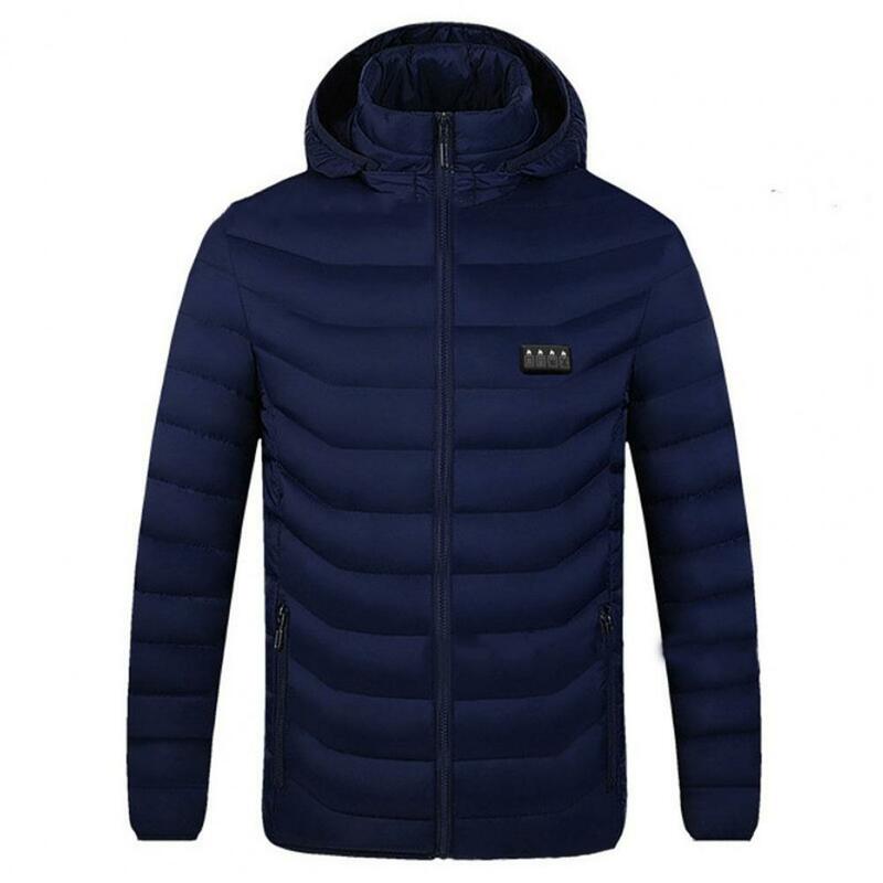 Safe Heated Jacket Winter Heated Jacket Windproof Men's Winter Down Coat with High Collar Hooded Neck Zipper Pockets Thickened