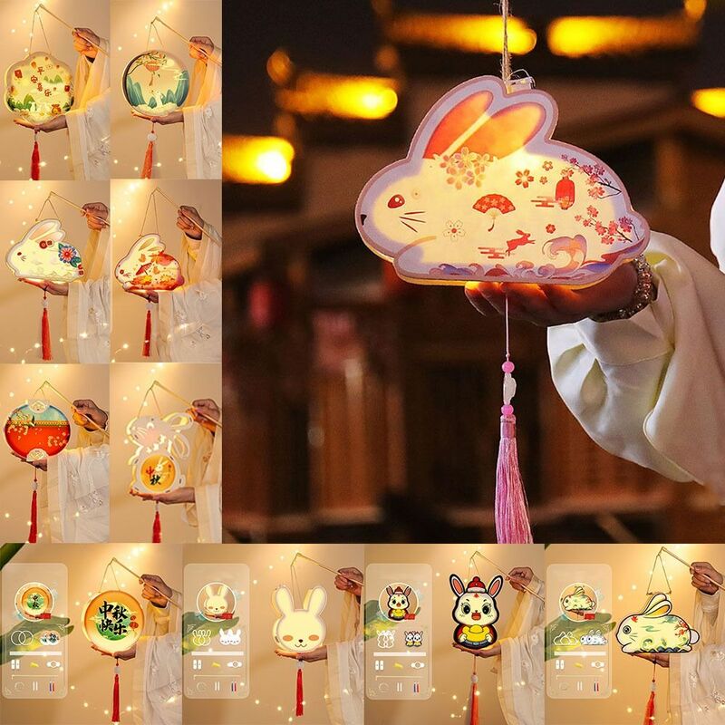 โคมไฟแขวนรูปกระต่ายทำด้วยมือโคมไฟเรืองแสงกลางฤดูใบไม้ร่วงสามมิติเทศกาลกลางฤดูใบไม้ร่วง
