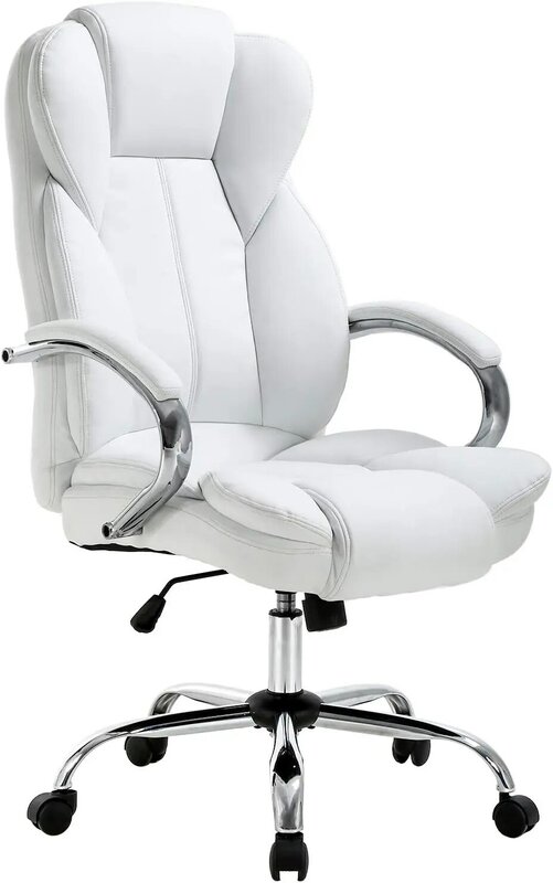 Silla de oficina ergonómica de cuero PU con respaldo alto ajustable, silla giratoria para tareas, soporte Lumbar, barata