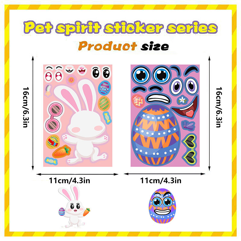 8 Sheets Children DIY Easter Puzzle Stickers Make-a-Face Cute Animals Cartoon Decals Jigsaw Toys For Kids Educational Gift
