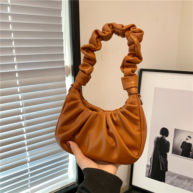 Fashion Pleated Shoulder Bag Women 2024 Trend Small Crossbody Bags Female PU Leather Cloud Purses and Handbags Designer Luxury