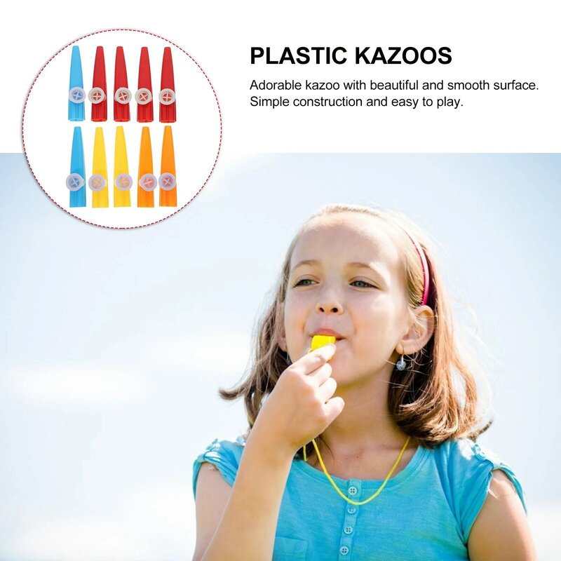 Instrumen Musik Kazoo plastik, 10 buah suling Kazoo warna-warni untuk pecinta musik