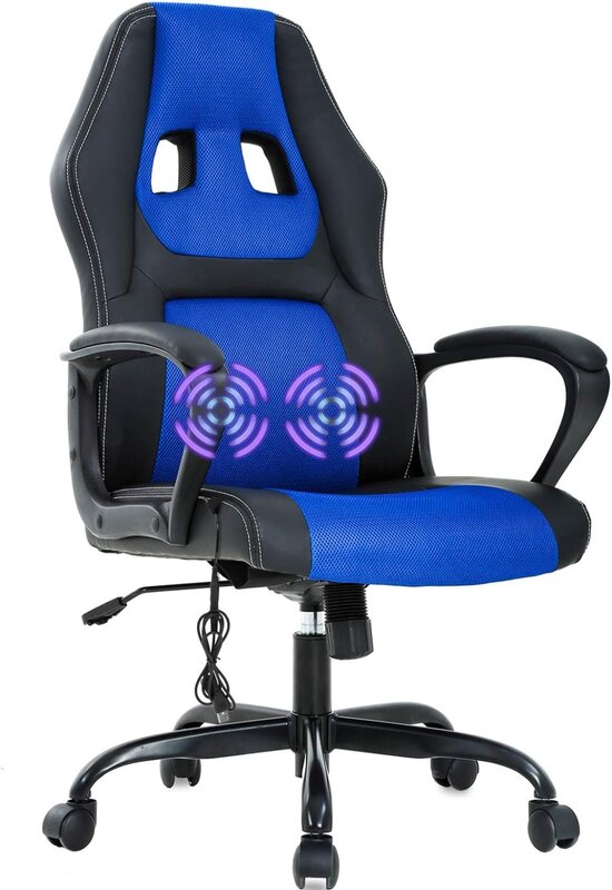 Kursi game PC pijat kantor ergonomis, kursi meja balap kulit PU dapat disesuaikan dengan dukungan sandaran kepala