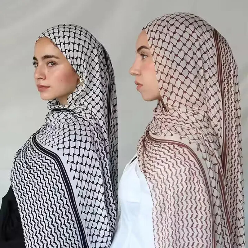 حجاب شيفون مطبوع للنساء ، حجاب رأس ، رأس ، شال طويل للنساء المسلمات ، رباط رأس ، وشاح إسرائيل ، كوفية ، جديدة ، لف x 70 ،