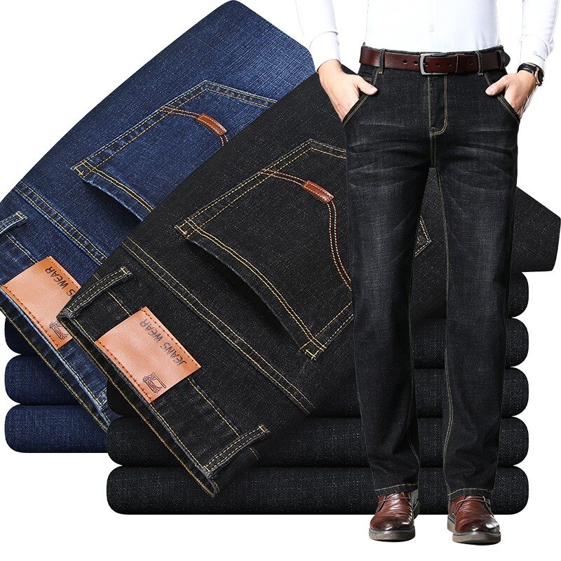 Celana Jeans pria, celana Denim lurus kasual bisnis musim semi kualitas tinggi, celana sedikit elastis 28-40