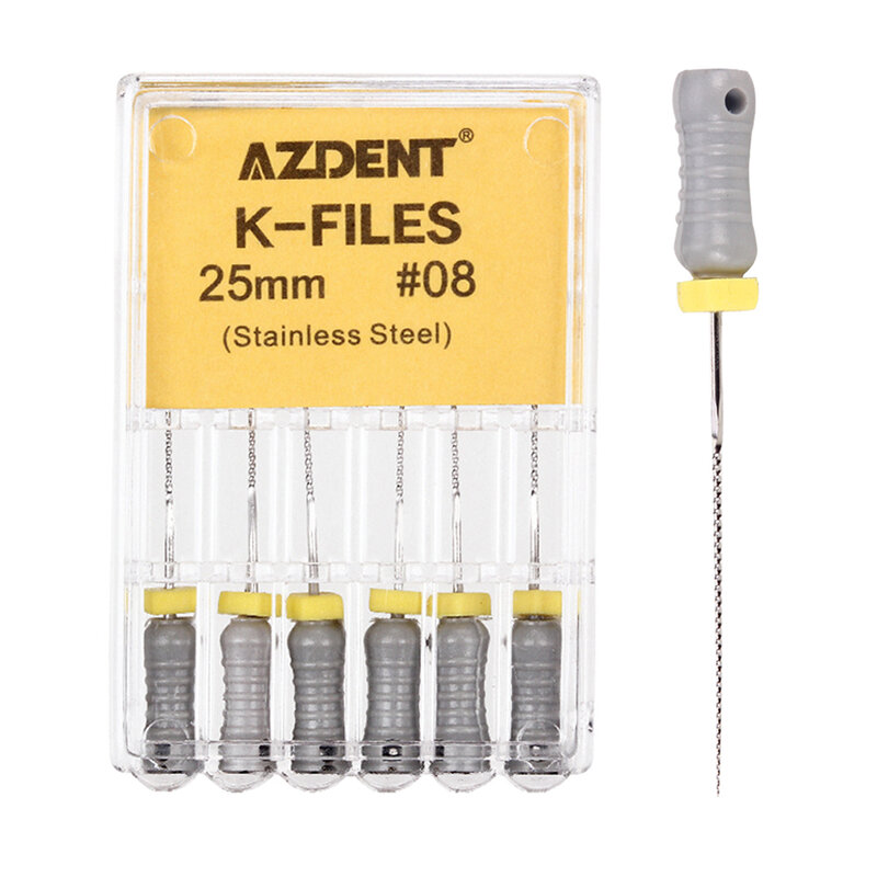 AZDENT-K-Arquivos de Aço Inoxidável para Canal Endodôntico, Ferramentas Dentista, Instrumentos de Laboratório Dentário, Uso Manual, 21mm, 25mm, 6 Unidades por Caixa