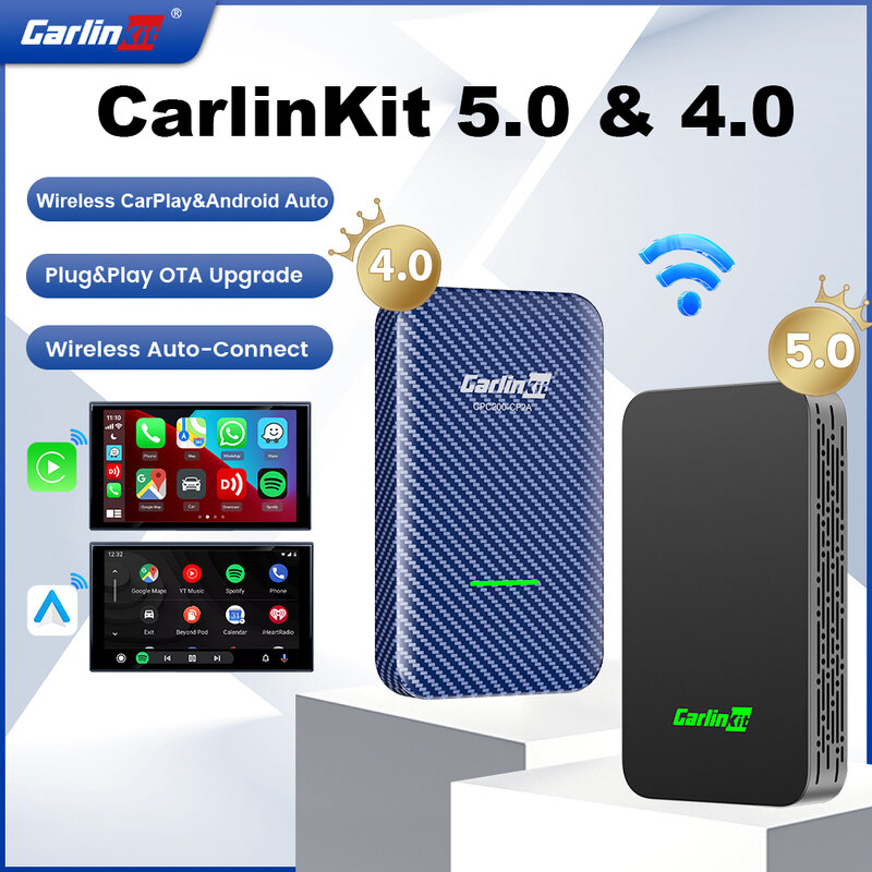 CarlinKit 5.0 스마트 무선 안드로이드 자동 어댑터, 카플레이 무선 USB 동글 플러그 앤 플레이, 블루투스 자동 연결 CarlinKit 4.0