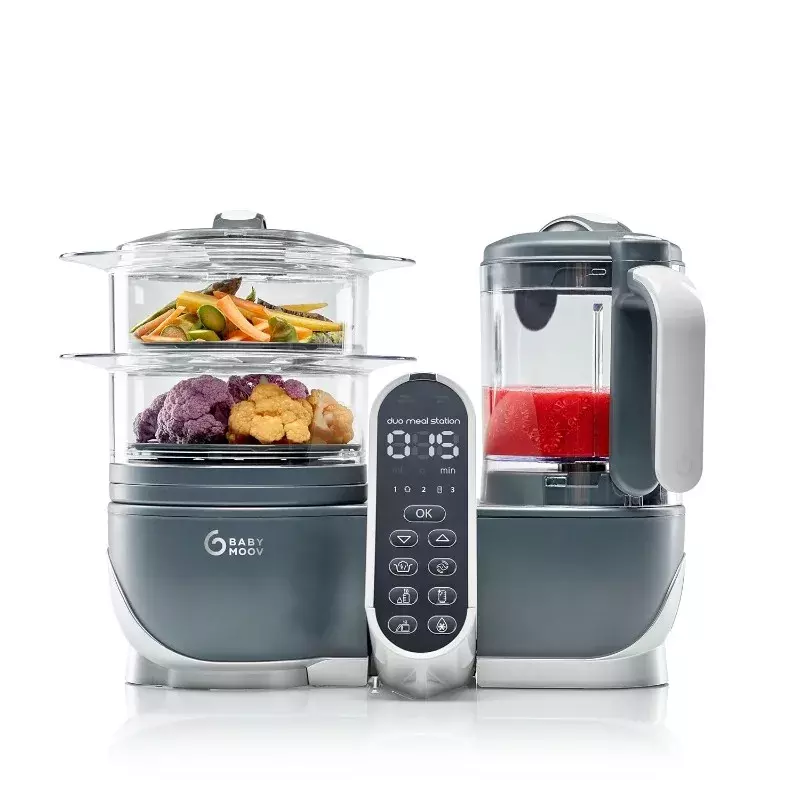 Babymoov Duo Meal Station Food Maker 6 in 1 Food Processor with Steam Cooker, Multi-Speed Blender, Baby Purees, Warmer,