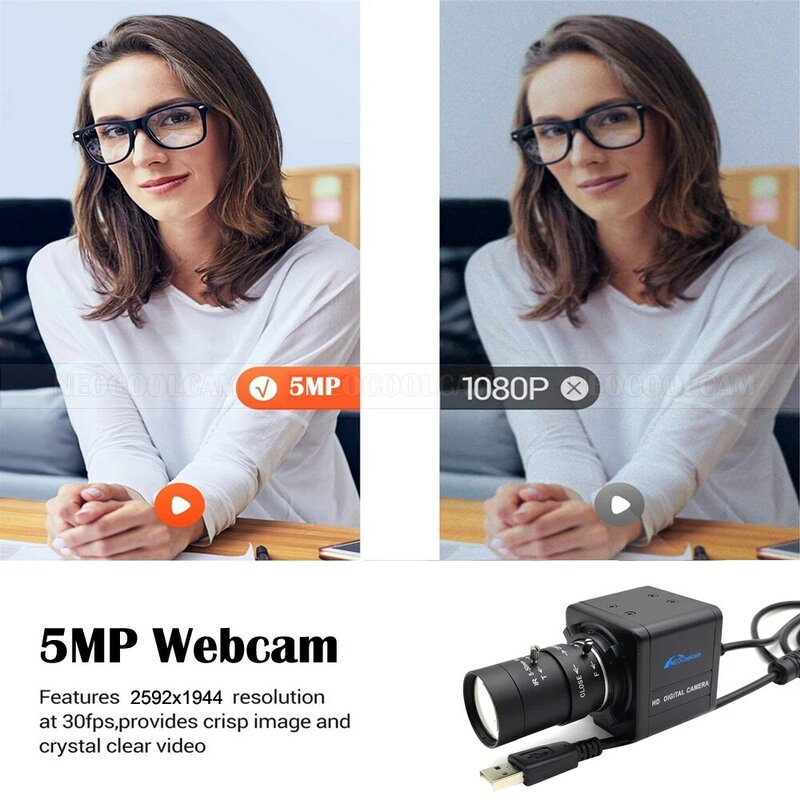 NEOCoolcam – Webcam HD 2.8-12mm 5-50mm, Zoom Varifocal, faible éclairage, 5MP 30fps MJPG USB, caméra de Surveillance Web pour PC UVC