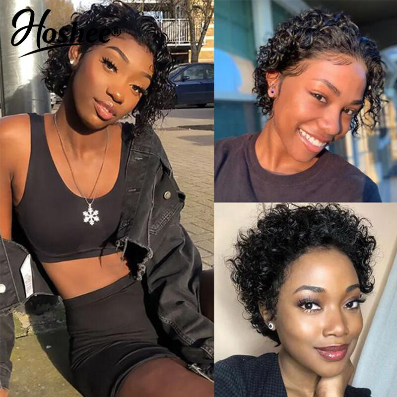 Short Pixie Cut Black Colored 13x1 Lace Front Human Hair Cheap Wig Brazilian Preplucked Frontal Wigs  On Sale For Black Woman