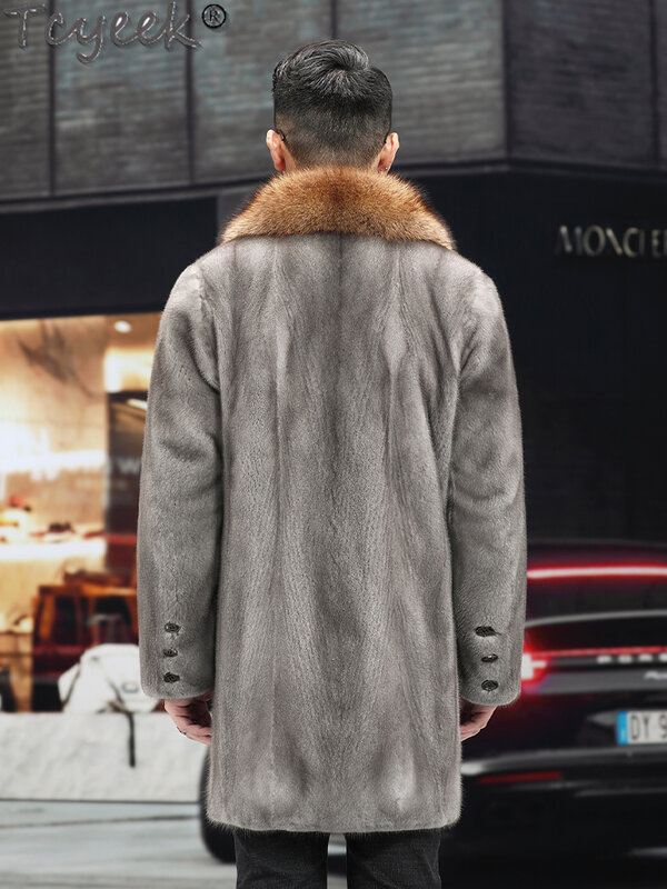 Tcyeek-メンズ毛皮の冬服,ハイエンド,ファッショナブル,ミッドレングス,本物の毛皮のコート,暖かい,自然なミンクの毛皮のジャケット