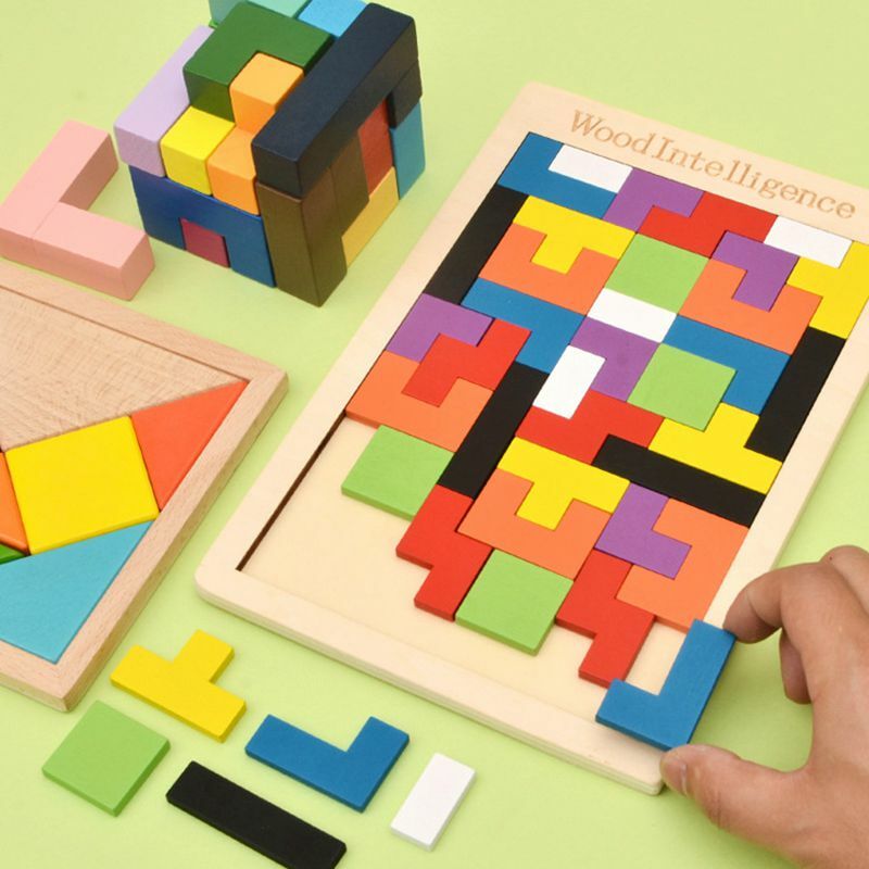 1 Buah Puzzle Kayu Tangram Warna-warni untuk Anak-anak Mainan Anak-anak Belajar Papan Pendidikan Permainan Teka-teki Hadiah Mainan Belajar untuk Gelisah