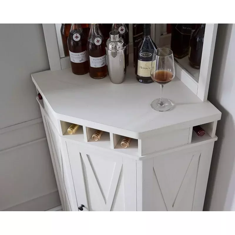 Home Source-armario de almacenamiento de esquina alta de 73 "con puertas de madera, soporte para copas de vino, diseño de vidrio, grande, rústico, Bar