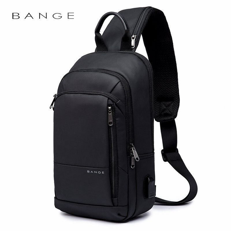 BANGE-Bolso cruzado multifunción para hombre, bolsa de hombro impermeable con puerto de carga USB, para negocios