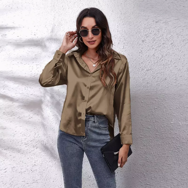 Luxury-B 50USD-Satin Shirt Silk Top Elegant and Comfortable Long Sleeve Loose Fit Women's Spring New Fashion
