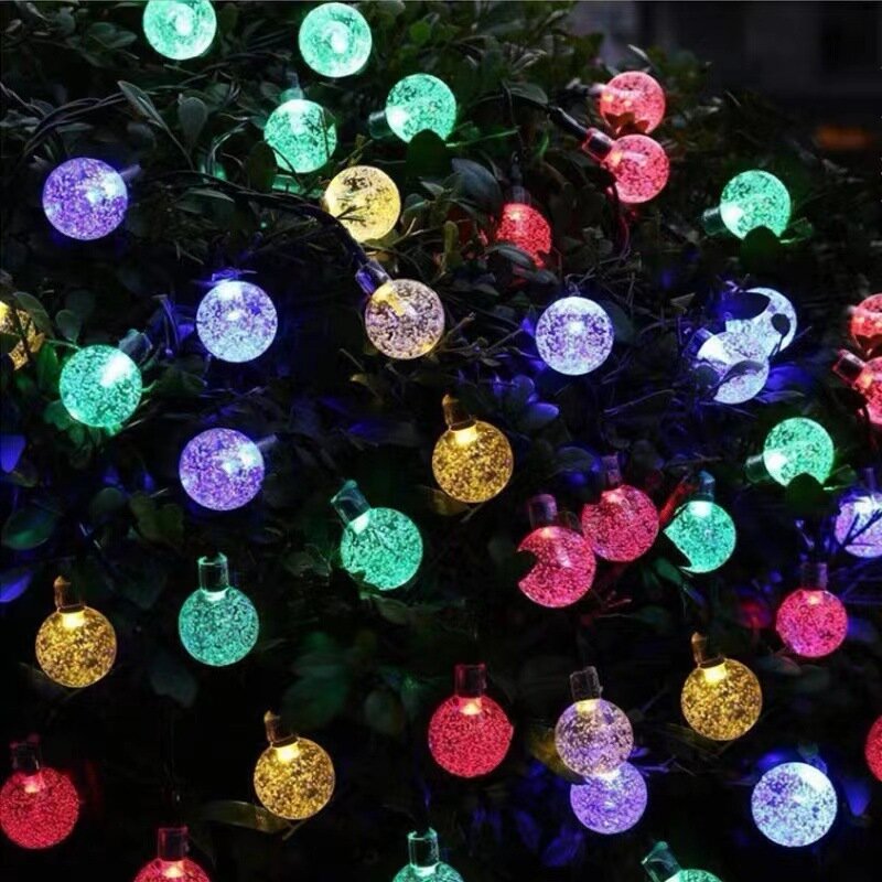 Guirxiété lumineuse solaire LED en forme de boule de cristal, lumière dégradée, guirlandes pour fête de Noël, décoration extérieure, 8 modes, 100 gible, 12m