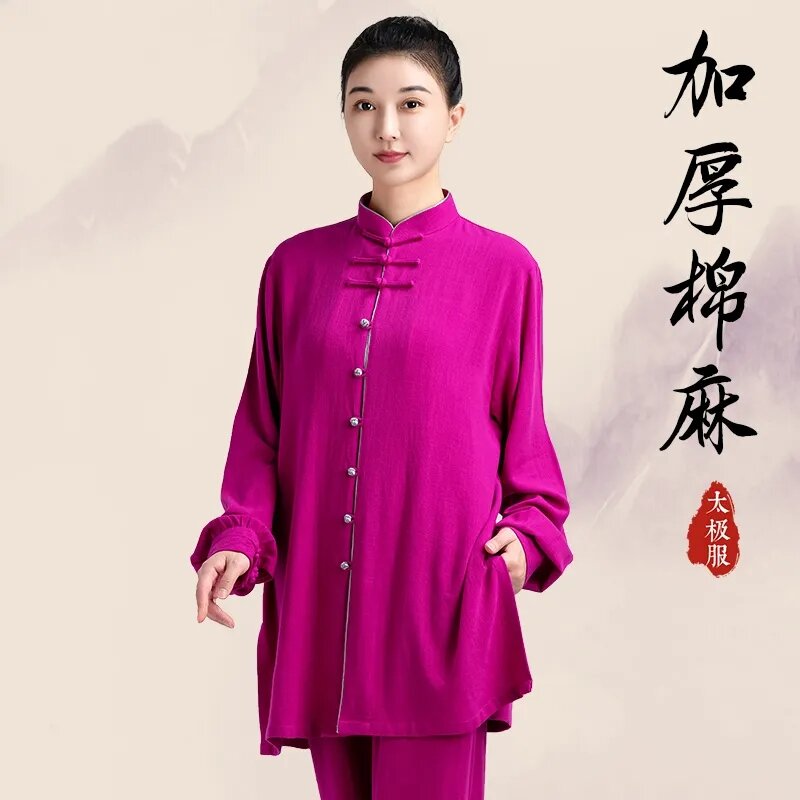 Uniforme de artes marciales chinas vintage, ropa de tai chi, algodón transpirable, lino, wushu, ropa de ejercicio, conjunto de top y pantalones kungfu, 2024