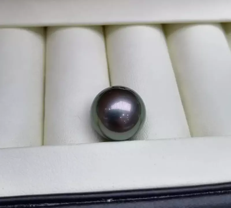 Preciosa perla suelta redonda negra auténtica de mar Natural, joyería de piedras preciosas sin perforar, 11mm