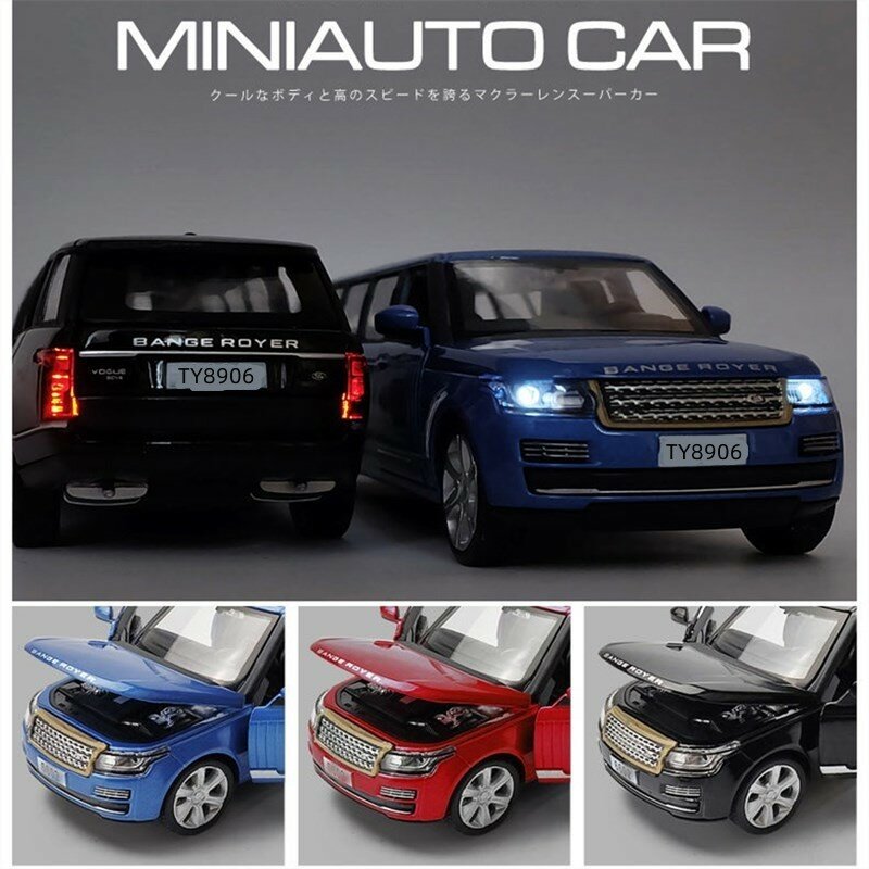 Simulación de Land Range Rover alargado para niños, de aleación de juguete Musical limusine, Metal fundido a presión, modelo de coche, tirar hacia atrás, intermitente, regalo para niños, 1:32